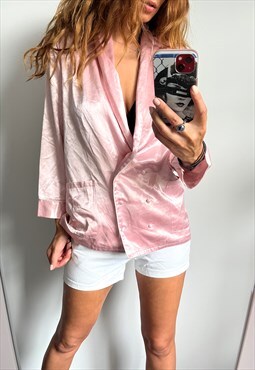 Satin Pastel Coral Pink Evening Blazer Jacket Large