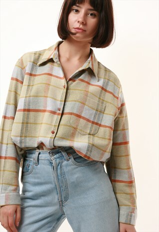 90S VINTAGE CHECKED COTTON OVERSIZED SHIRT 1161