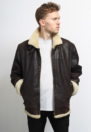 VINTAGE LEATHER AVIATOR FLEECE JACKET