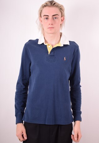 POLO RALPH LAUREN MENS VINTAGE RUGBY POLO SHIRT MEDIUM 90S