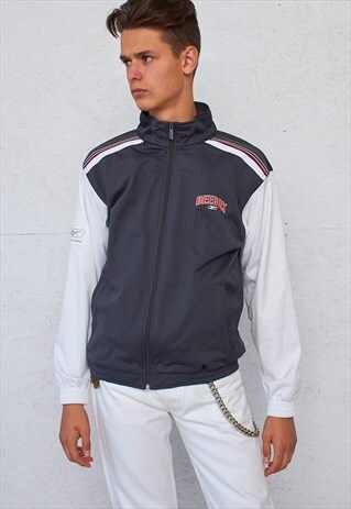 VINTAGE GREY WHITE REEBOK TRACK JACKET