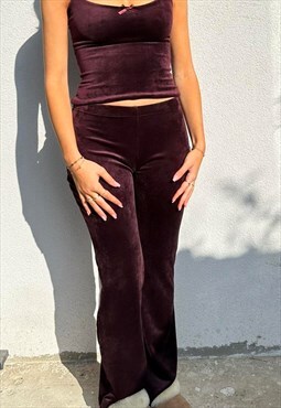 Velour Flared Trousers in wine