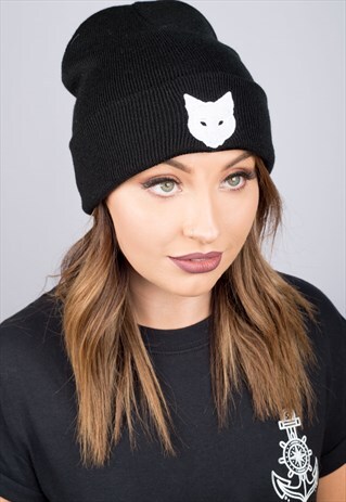 CAT BLACK BEANIE