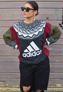 90's vintage adidas reworked Christmas knit fleece jumper