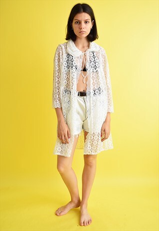70'S BOHO FESTIVAL RUFFLED LACE KIMONO JACKET TOP