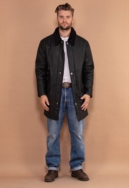 Vintage 90's Men Leather Sherpa Coat in Black