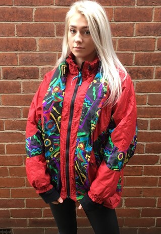 VINTAGE RETRO WINDBREAKER JACKET FLORAL RAIN COAT MAC