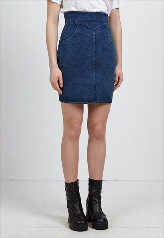 VINTAGE BLUE FAST FOTWARD DENIM MINI PENCIL SKIRT