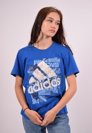 VINTAGE ADIDAS T-SHIRT TOP LOOSE FIT BLUE