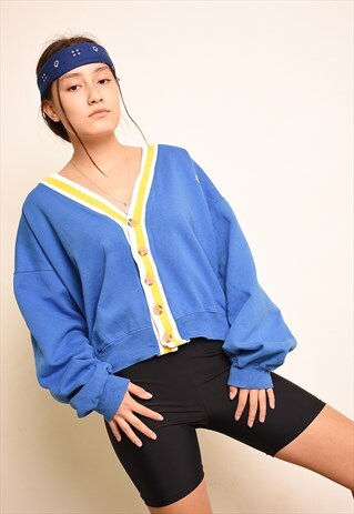 VINTAGE 90'S RETRO ATHLEISURE CHUNKY CARDIGAN SWEATSHIRT