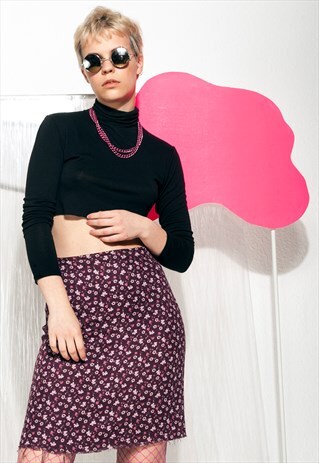 VINTAGE SKIRT 90S GRUNGE FLORAL SKIRT W FRAYED HEM