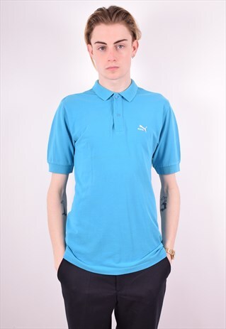 PUMA MENS VINTAGE POLO SHIRT MEDIUM BLUE 90S