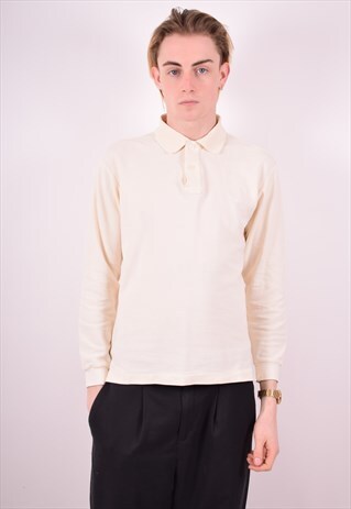 FILA MENS VINTAGE POLO SHIRT LONG SLEEVE SMALL BEIGE 90S