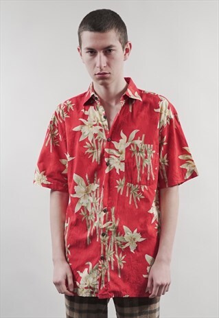 VINTAGE 90'S SHORT-SLEEVE BAMBOO PRINT HAWAIIAN SHIRT