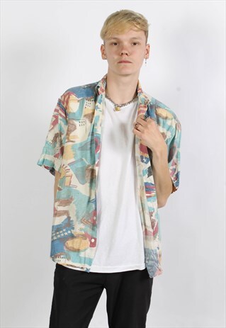 VINTAGE ABSTRACT CRAZY PATTERNED JAZZY SHIRT