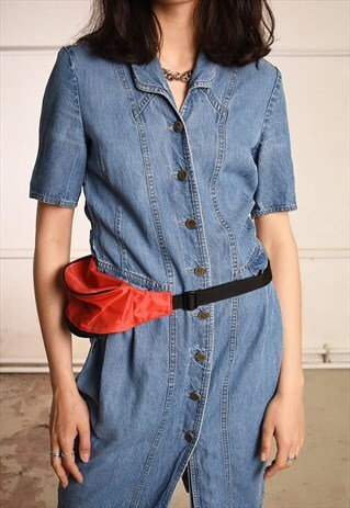 90'S RETRO DENIM BUTTON UP PINAFORE MINI DRESS