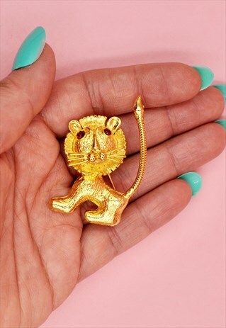 70S GOLD LION BROOCH ANIMAL WILD CAT VINTAGE JEWELLERY