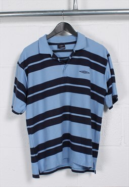 Vintage Umbro Polo Shirt in Blue Stripe Short Sleeve XL