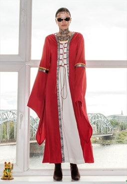 Vintage Y2K epic corset angel sleeve maxi dress in red