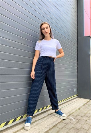 VINTAGE 90S WHITE STRIPED BLUE PANTS