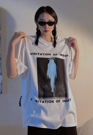 GHOST GRAFFITI TEE INSOMNIA SLOGAN GRUNGE PUNK T-SHIRT WHITE
