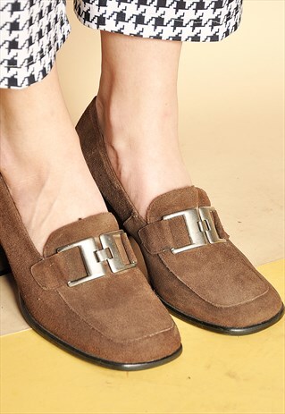 90S BLOCK HEEL SUEDE LOAFERS