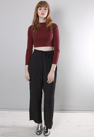 VINTAGE 80S BLACK PATTERNED HIGH WAIST PYJAMA PANTS TROUSERS