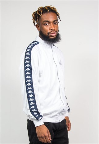 KAPPA 90'S VINTAGE WHITE TAPE SLEEVE TRACKSUIT JACKET