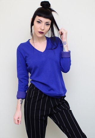 Y2K RETRO ROYAL BLUE V NECK TOMMY HILFIGER SLOUCHY JUMPER