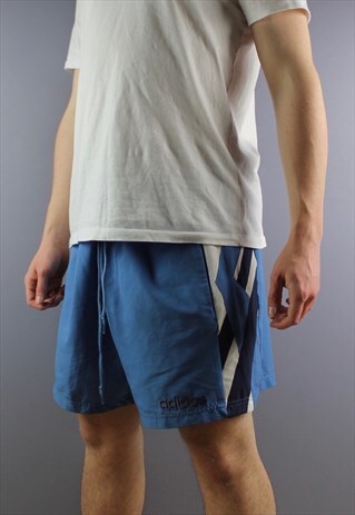 VINTAGE ADIDAS SHORTS IN BLUE WITH POCKETS, EMBROIDERED LOGO