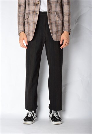 VINTAGE 80S UNISEX BLACK BROWN STRIPED PANTS