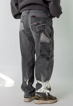 Dark Grey 90s Baggy Hip Hop FUBU Cargo Skater Trousers Pants
