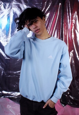 VINTAGE ADIDAS BABY BLUE EMBROIDERED SWEATSHIRT