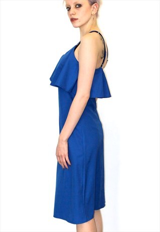 90'S STYLE STRAPPY BLUE BOHO EVENING RUFFLES PARTY DRESS