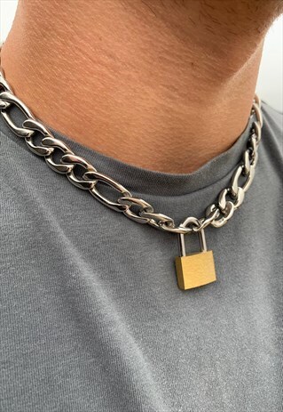 PADLOCK PENDANT ON 11MM THICK SILVER FIGARO CHAIN