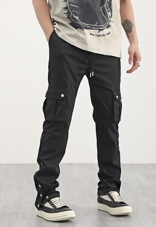 BLACK CARGO DENIM JEANS PANTS TROUSERS