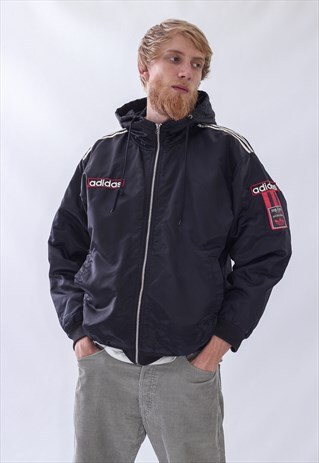 VINTAGE MENS ADIDAS ORIGINALS BOMBER HOODED JACKET WINTER