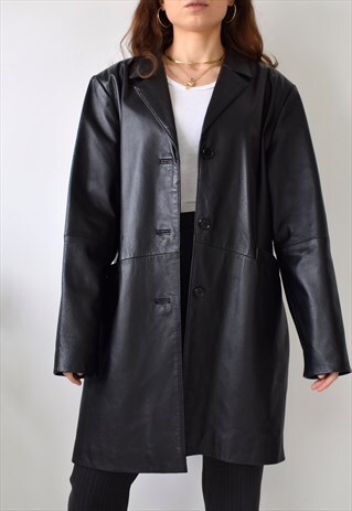 VINTAGE 80S 90S GENUINE LEATHER LONGLINE BLAZER JACKET M/L