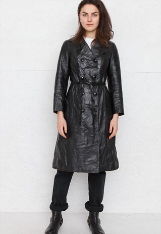 VINTAGE BLACK RITI LEATHER TRENCH COAT
