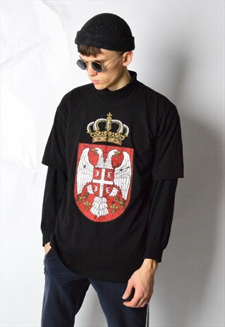 VINTAGE 90S BLACK SERBIA T-SHIRT