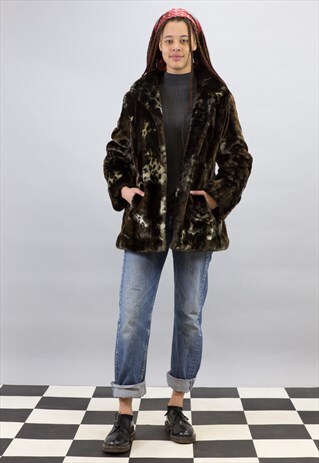 VINTAGE PANTHER PRINT FAUX FUR JACKET