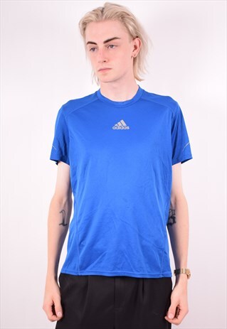 ADIDAS MENS VINTAGE T-SHIRT TOP MEDIUM BLUE 90S