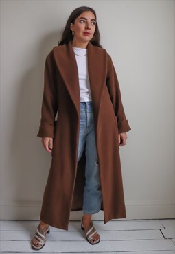Vintage 80s Wool Duster Coat in Chestnut Brown