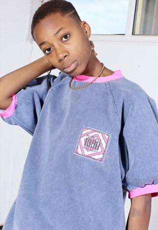 VINTAGE MAUI & SONS BLUE AND PINK DENIM TEE