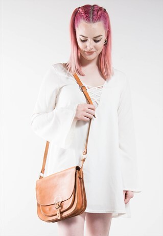 70'S TAN LEATHER SATCHEL BAG