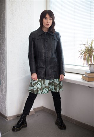 VINTAGE 70'S LEATHER WESTERN STYLE JACKET IN BLACK