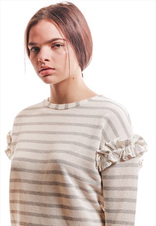 STRIPED SWEATER DETAIL ON THE SHOULDERS - WHITE