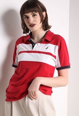 Vintage Nautica Fitted Polo Shirt Red