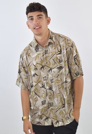 VINTAGE BEIGE HAWAIIAN PATTERNED SUMMER SHIRT