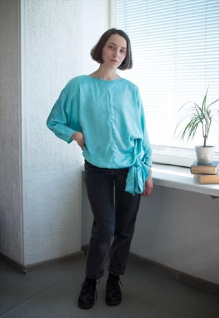 VINTAGE 70'S MINT BLUE SHIMMERING BLOUSE